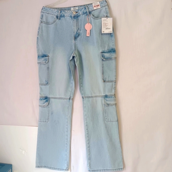 Boom Boom Jeans Denim - BB Jeans women's cargo pants,straight leg,Mid rise,Ligh Blue,sz 9/29, Cotton.